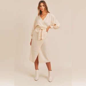 Mable “Alice” Ivory Wrap Sweater Dress